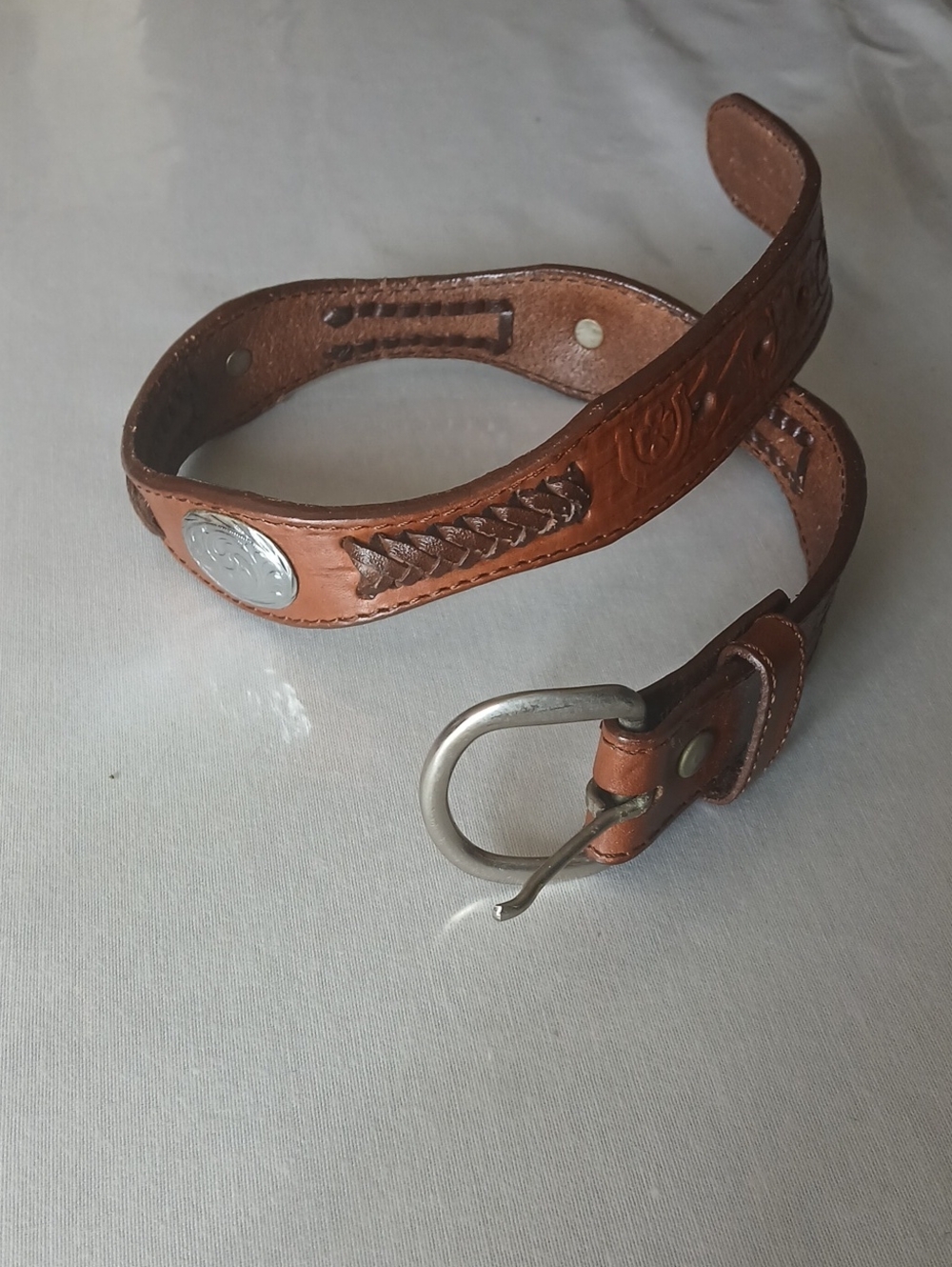 Kid's Brown Leather Braided Accent Belt